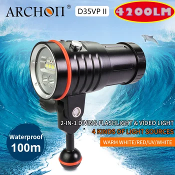 ARCHON D35VP II 4200lm roniti fotografija svjetlo ronjenje rasvjeta svjetiljka 18650 Li-ion baterija roniti svjetla Video Svjetlo + Crvena + UV + Spot lampa