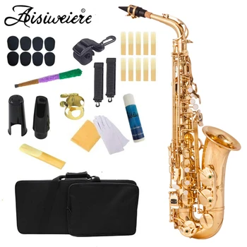 Aisiweier Eb Alt Saksofon Novi dolazak Mesing Zlatni Lak Glazbeni Instrument Mi-es Saksofon sa Slučajem Pribor