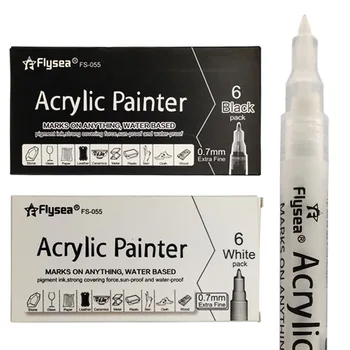 Akrilna olovka za crtanje crni i Bijeli, Set Akrila Markera 0,7 mm za Razred ploče, drvo, plastika, staklo, kamen, metal, platno, keramika