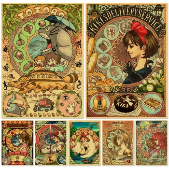 Berba Filmove, Anime, Hayao Miyazaki Zbirka Plakata Iz Kraft-Papir Spirited Away Totoro Zidni Dekor Poster Umjetnička Slikanje Slika