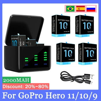 Bonadget 2000 mah za Gopro hero 11/10/9 litij baterija Za Go Pro Hero 9/10/11 Black Pribor Za akcijske sportske kamera GoPro
