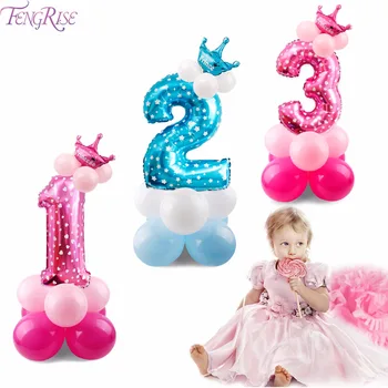 FENGRISE 17 KOM. Plava Pink Soba Balon Sa Happy Birthday Balon 1. Rođendan Dekoracija Za Zurke, Za Dječake I Djevojčice Balon Broj
