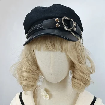 Gothic punk vojna šešir mornar Lolita Harajuku stil u krugu od perli slam Joan djevojke srce Crne beretke ženske ravne gornje kape