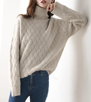 Kašmir džemper, ženski pulover s visokim воротом, однотонный pletene pulover s visokim воротом, slobodan džemper velike veličine, ženski