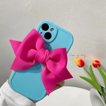 Korejski 3D Luk Tekući Mat Dječja Koža je Mekana Torbica Za Telefon iPhone 13 12 Pro Max 11 X S XR 7 8 Plus šok-dokaz Torbica