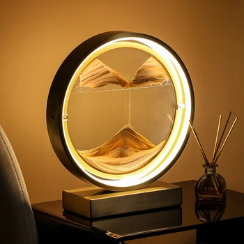 LED Živi Pijesak Umjetnost Noćni Ormarić Lampa Spavaća soba noćno svjetlo Pijesak 3D Scena 360 ° Rotirajući Dinamičan Okrugli Stakleni Pješčani Sat Lampe za čitanje