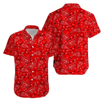 Nove Muške Košulje Sa crvenim po cijeloj površini Paisley u stilu hip-hop, Plažu za Ljeto Vrhovima kubanski Stil, Velike Dimenzije, Debele Crvene Košulje Na Zakopčane