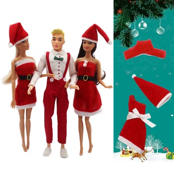 Novi Božićni odijelo, odjeću za Barbie i Ken, 4 kit pakiranje s besplatnim poklon paketima šal, Igračke za Djevojčice, Božićni poklon, 30 cm