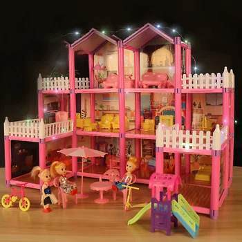 Princeza je Velika Vila DIY Lutkarske Kuće Pink Dvorac Igra Kuća S Toboganom Dvorište je Komplet Sastavljen Kuća Lutaka Igračke Za Djevojčice, Dječje Darove
