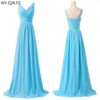 QNZL-95T # V-oblika izrez na tanke trake, Duge Držači Nebo-Plave Haljine djeverušama, vjenčanja haljina za prom, Ženska moda