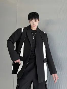 SYUHGFA Muška Odjeća Modni Odijelo Za Muškarce 2023 Jesen Na Jedan Preklopni Crne i Bijele Kolaž Slobodan Jednostavne Blazers S Dugim Rukavima