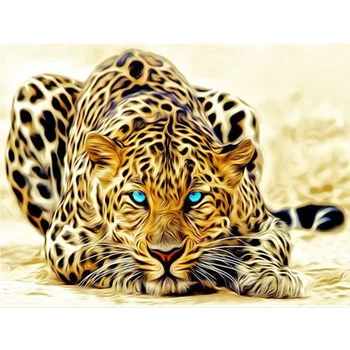 Setovi za diamond slikarstva -Plave Oči Leoparda, 5D DIY Potpuna Diamond Vez, Okrugli /Trg Diamond Mozaik, Umjetničke Dekoracije za dom