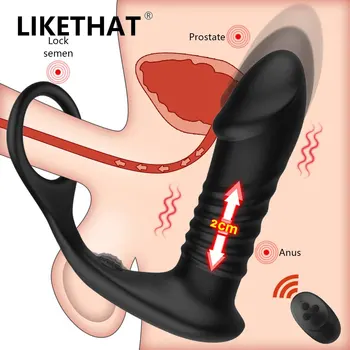 Silikonski Analni Vibrator Push Stimulans Prostate Maser Odgađanje Ejakulacije Sigurnosni Prsten u Analnom Analni Čep Seks Igračke Dildo za Muškarce