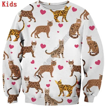 Slatka Bengal Mačka, Veste s 3D ispis Pulover Za Dječake I Djevojčice, Majice s Dugim Rukavima, Dječje Zabavna Majica Sa Životinjama