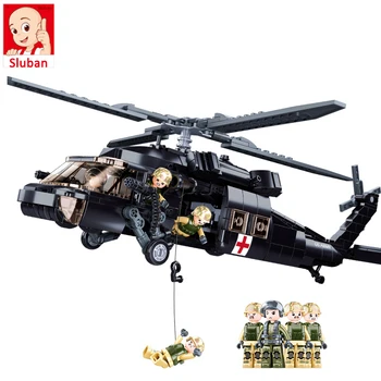 Sluban Igračke WW2 Vojni Zrakoplov Napad UH-60 Helikopter Gradivni Blokovi Figurice Borac Oružje Cigle Poklon za Dječake Djeca