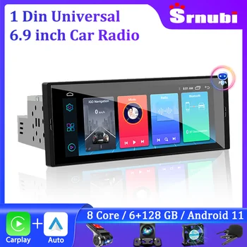 Srnubi Android Auto Radio Univerzalni 6,9 inčni Multimedijalni Player Zaslon Osjetljiv na dodir 1din 4G WiFi Carplay Video GPS Navigacijski Ekran DVD