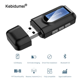 USB Bluetooth 5,0 Adapter Ključ Prijemnik Predajnik LCD Zaslon Audio 3.5mm Stereo AUX Adapter za Auto TV PC Slušalice