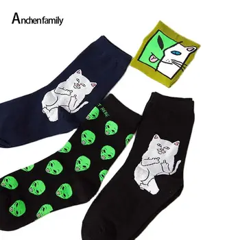 Udobne Zimske Kreativne Tople Pamučne Čarape Modni Unisex S Uzorkom Mačka, Zabavne Čarape sa Alien Planet, Čarape Za Party Na Noć vještica