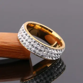 Vintage 3 Broj Crystal Zlatne Boje Prsten Od Nehrđajućeg Čelika za Žene Boho Vjenčanje Vjenčano Prstenje Nakit Širine 6 mm anillos mujer