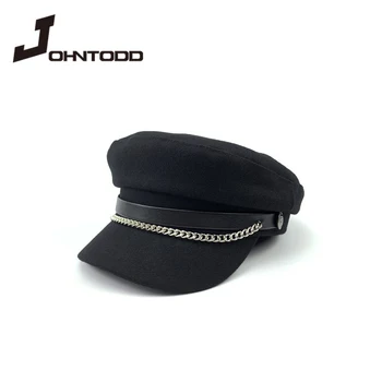 Vojna kapu od umjetne kože, ženska moda vojna kapu Gorras Snapback, ženski šešir-ima, britanski stil, novi branded crni šešir