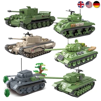 WW2 Vojni Tenk Gradivni Blokovi velika Britanija Cromwell SAD Pershing Sherman Njemačka Panzer VIII Tenkovi MOC Cigle DIY Igračke za Dječake Pokloni