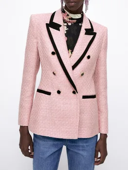 ZA jesenski nova ženska odjeća, univerzalna boja kontrast linija, двубортный текстурный приталенный jaknu